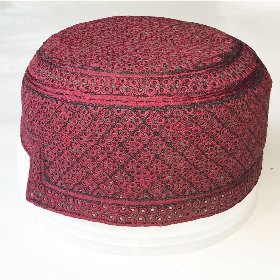 Reddish Maroon Rumali Jamali / Zardari Cap or Topi MKC-933